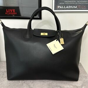 Moncrief Black Italian Leather Annie Oversized Weekender Bag NWT
